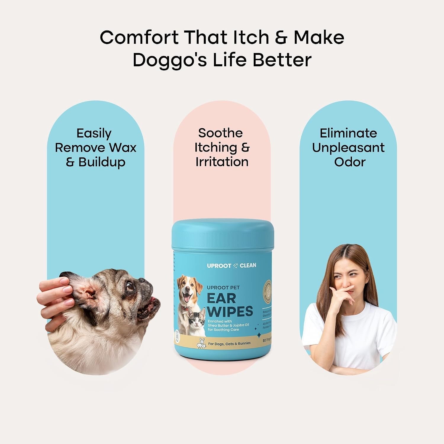 image:imageUproot Clean Cat amp Dog Ear Cleaner Finger Wipes Natural Disposable 50ct