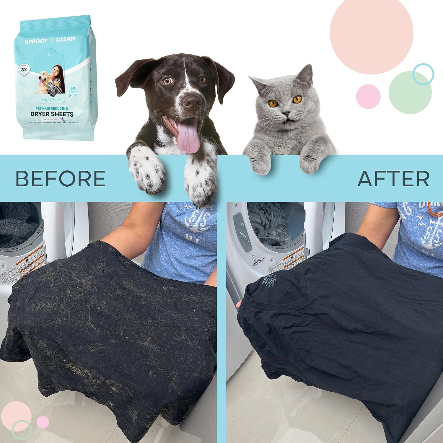 image:imageUproot Clean Dryer Sheets Pet Hair Reducing AntiStatic amp Effective 50Ct50 Count Pack of 1