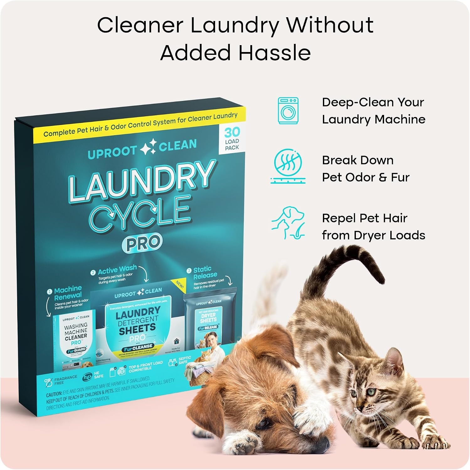 image:imageUproot Clean Laundry Cycle Pro 3Step Pet Hair Laundry Set UnscentedPro Fragrance Free
