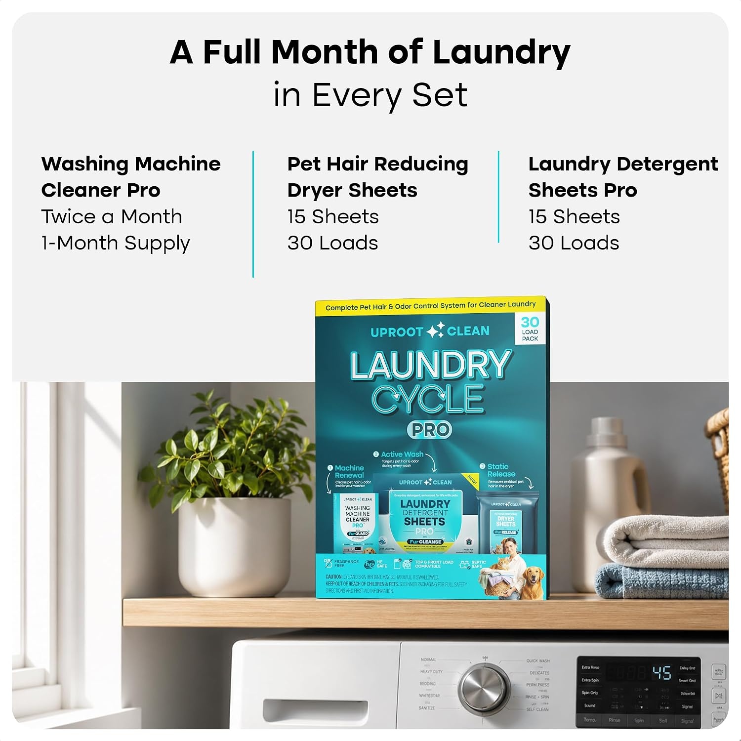 image:imageUproot Clean Laundry Cycle Pro 3Step Pet Hair Laundry Set UnscentedPro Fragrance Free