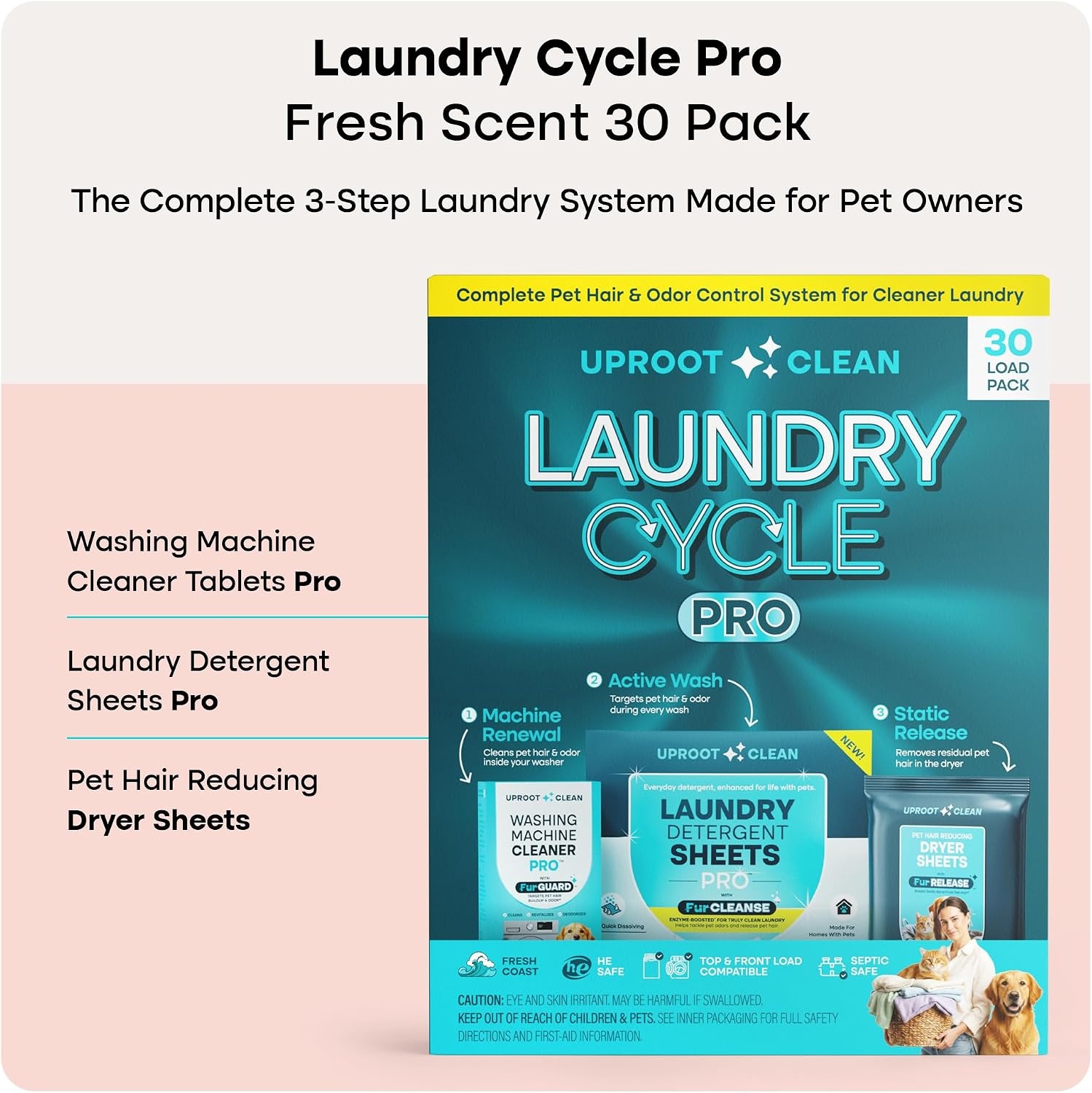 image:imageUproot Clean Laundry Cycle Pro 3Step Pet Hair Laundry Set UnscentedPro Fresh Coast