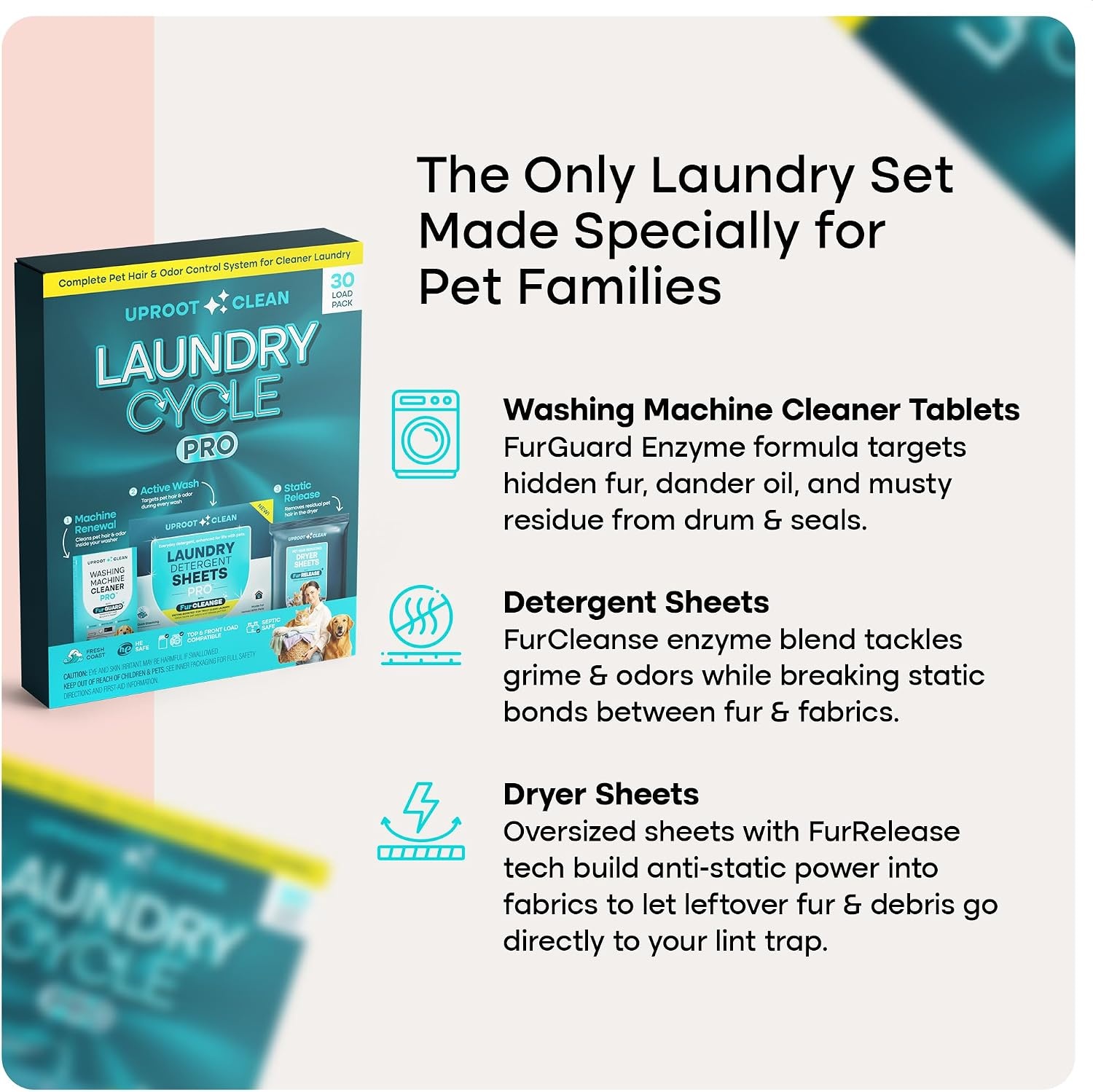 image:imageUproot Clean Laundry Cycle Pro 3Step Pet Hair Laundry Set UnscentedPro Fresh Coast