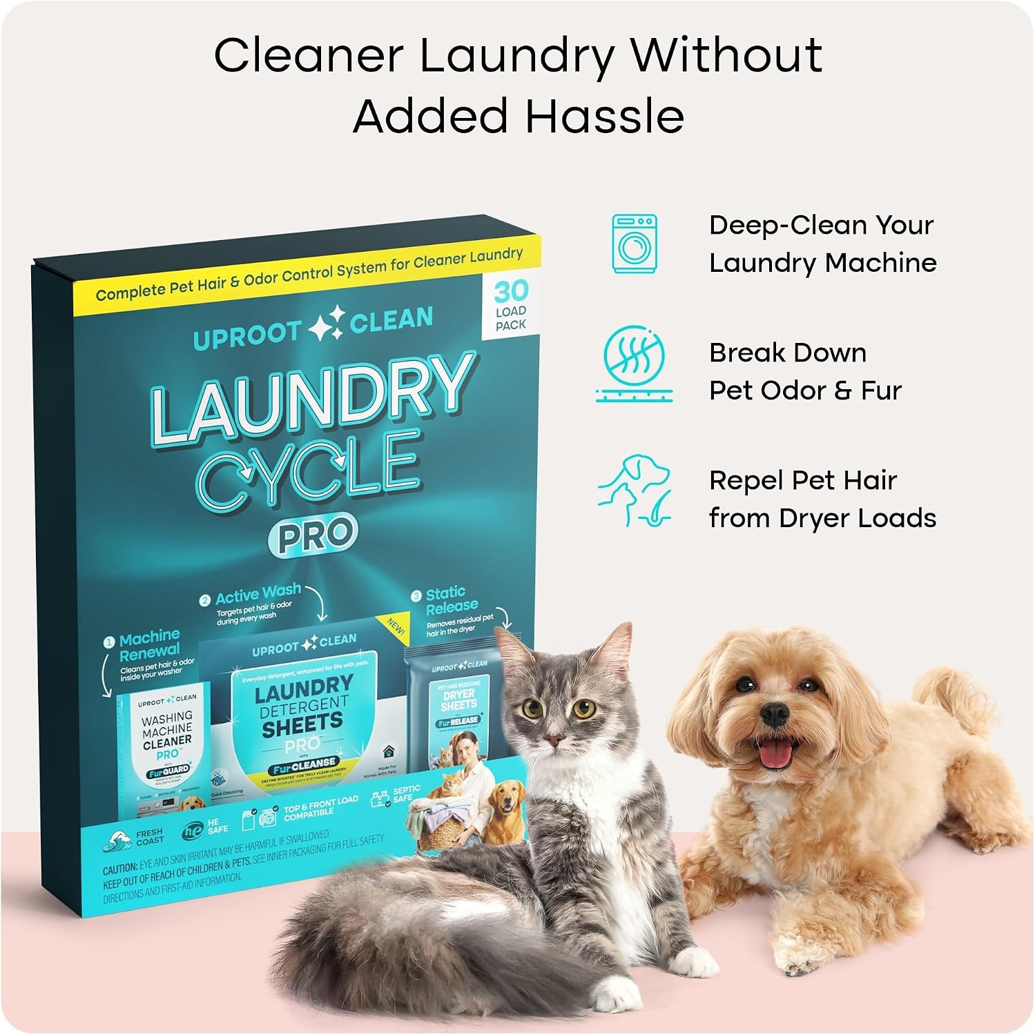 image:imageUproot Clean Laundry Cycle Pro 3Step Pet Hair Laundry Set UnscentedPro Fresh Coast