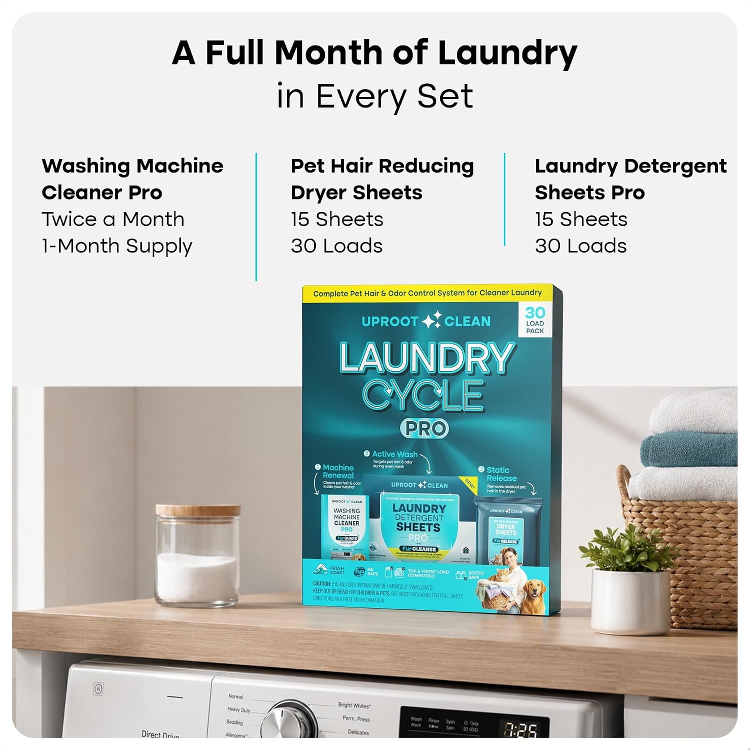 image:imageUproot Clean Laundry Cycle Pro 3Step Pet Hair Laundry Set UnscentedPro Fresh Coast