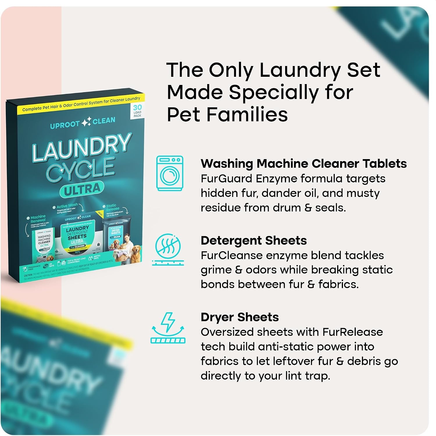image:imageUproot Clean Laundry Cycle Pro 3Step Pet Hair Laundry Set UnscentedUltra Fragrance Free