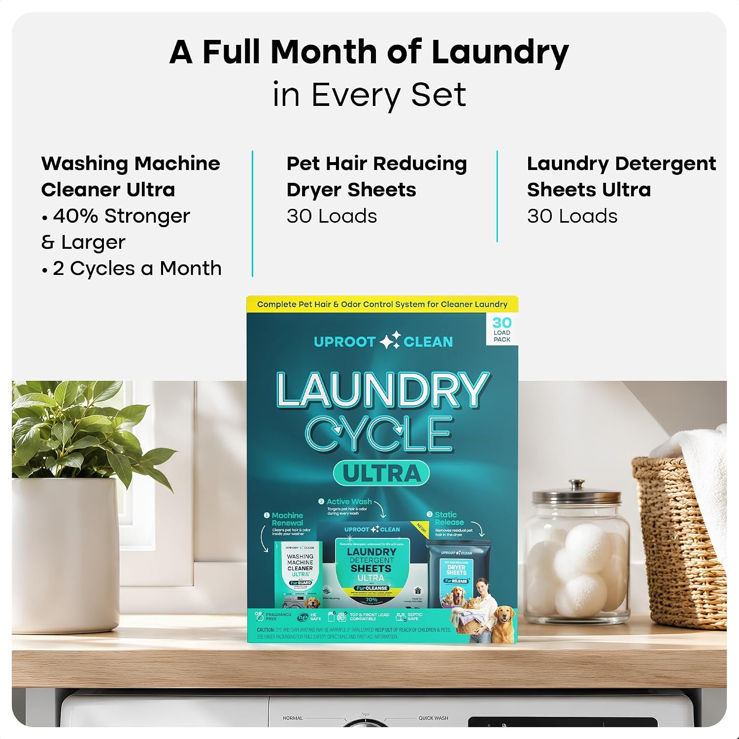 image:imageUproot Clean Laundry Cycle Pro 3Step Pet Hair Laundry Set UnscentedUltra Fragrance Free