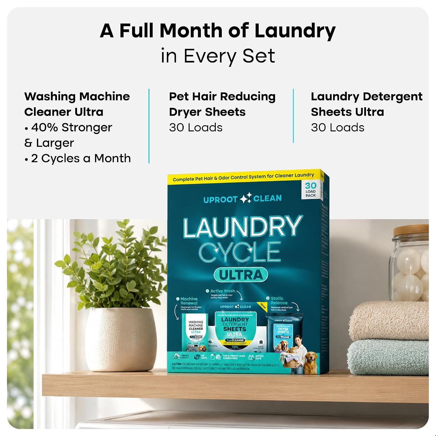 image:imageUproot Clean Laundry Cycle Pro 3Step Pet Hair Laundry Set UnscentedUltra Fresh Coast