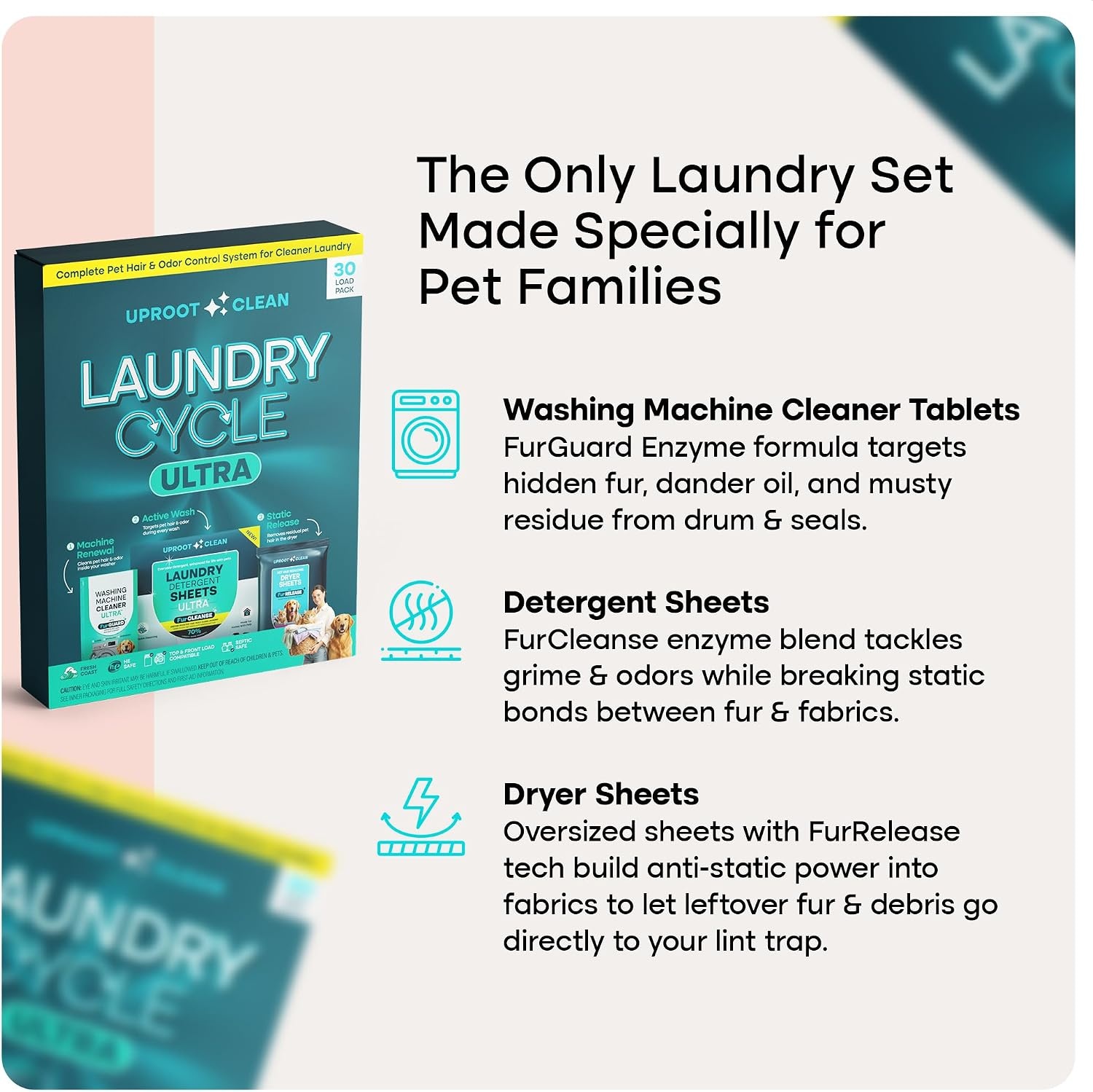 image:imageUproot Clean Laundry Cycle Pro 3Step Pet Hair Laundry Set UnscentedUltra Fresh Coast