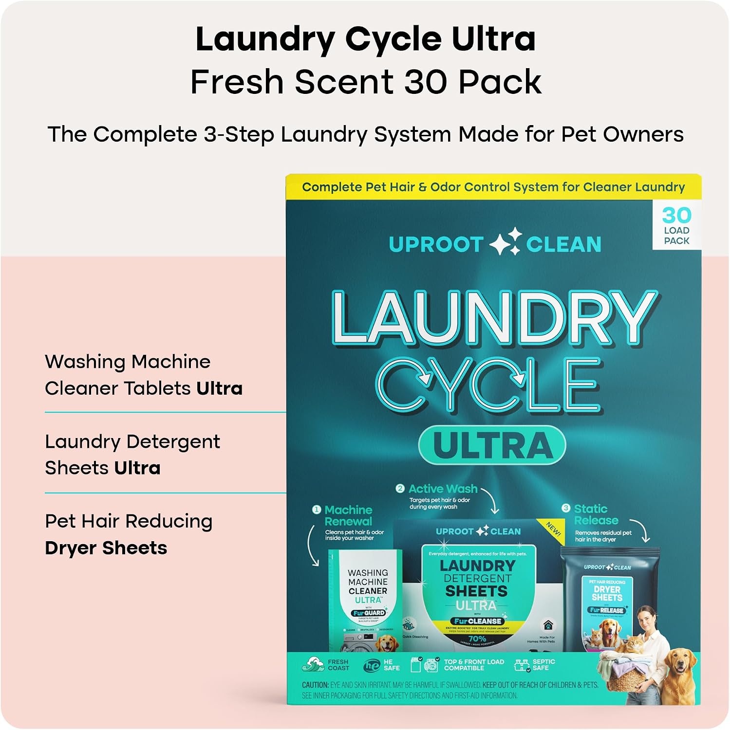 image:imageUproot Clean Laundry Cycle Pro 3Step Pet Hair Laundry Set UnscentedUltra Fresh Coast
