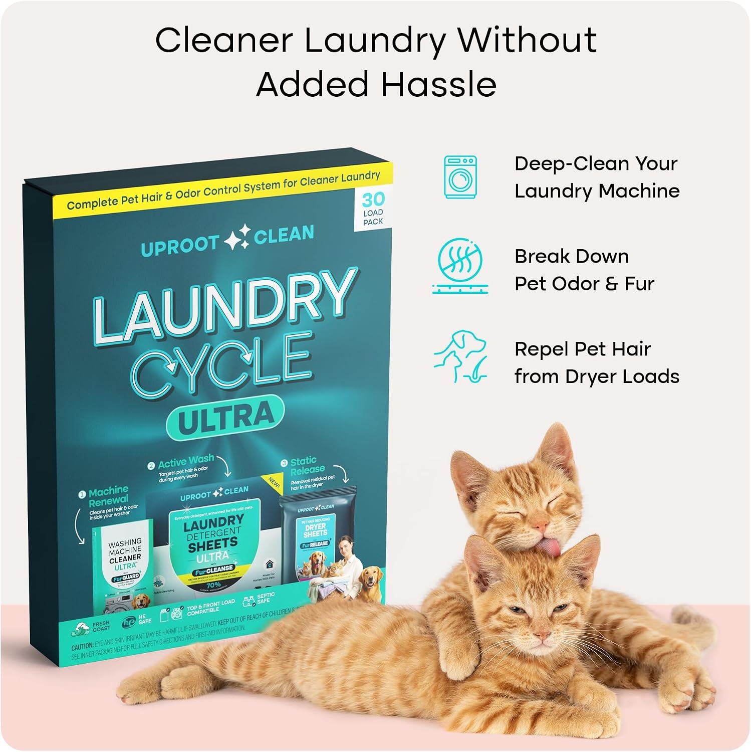 image:imageUproot Clean Laundry Cycle Pro 3Step Pet Hair Laundry Set UnscentedUltra Fresh Coast