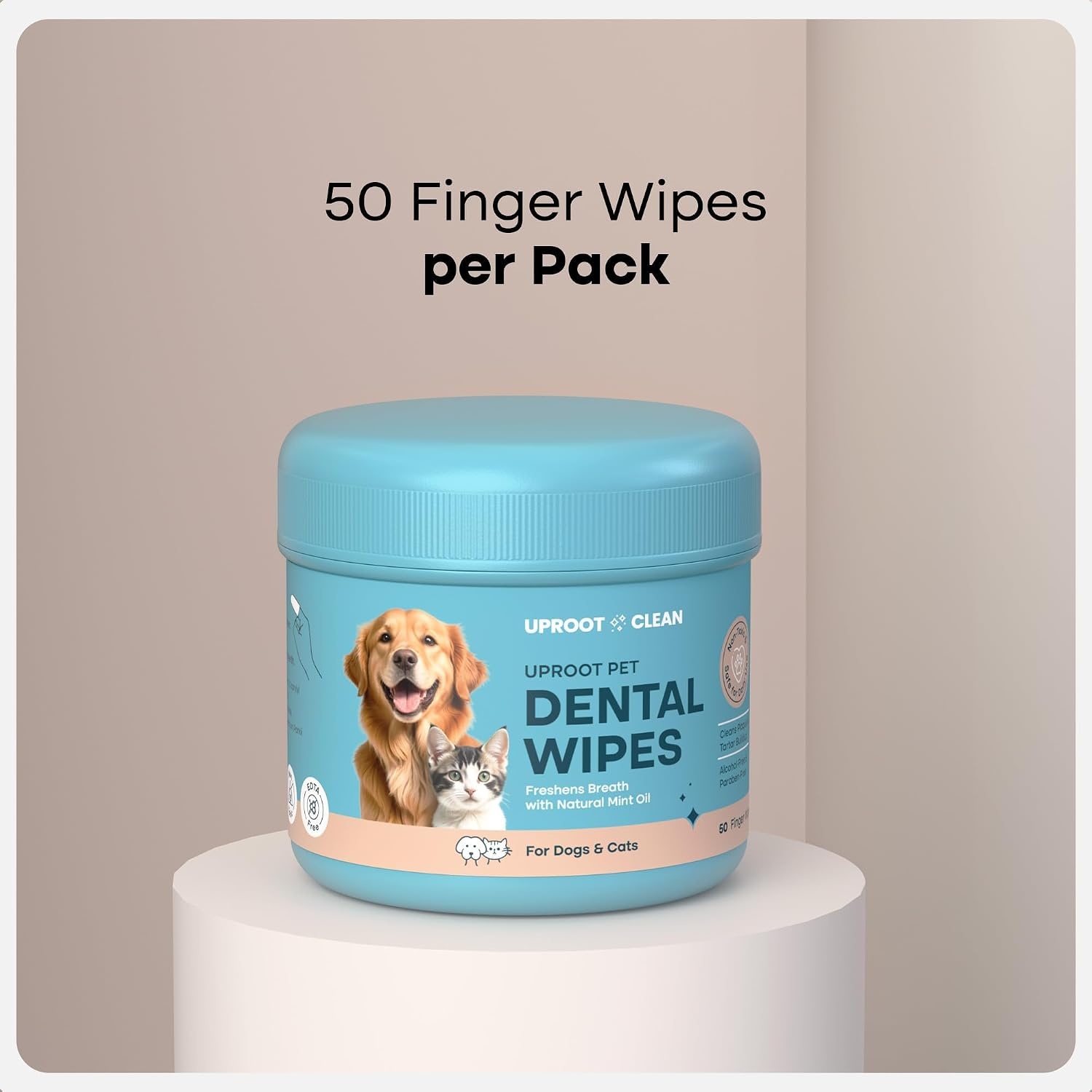 image:imageUproot Clean Pet Dental Finger Wipes Safe RinseFree Disposable 50ctDental Finger Wipes