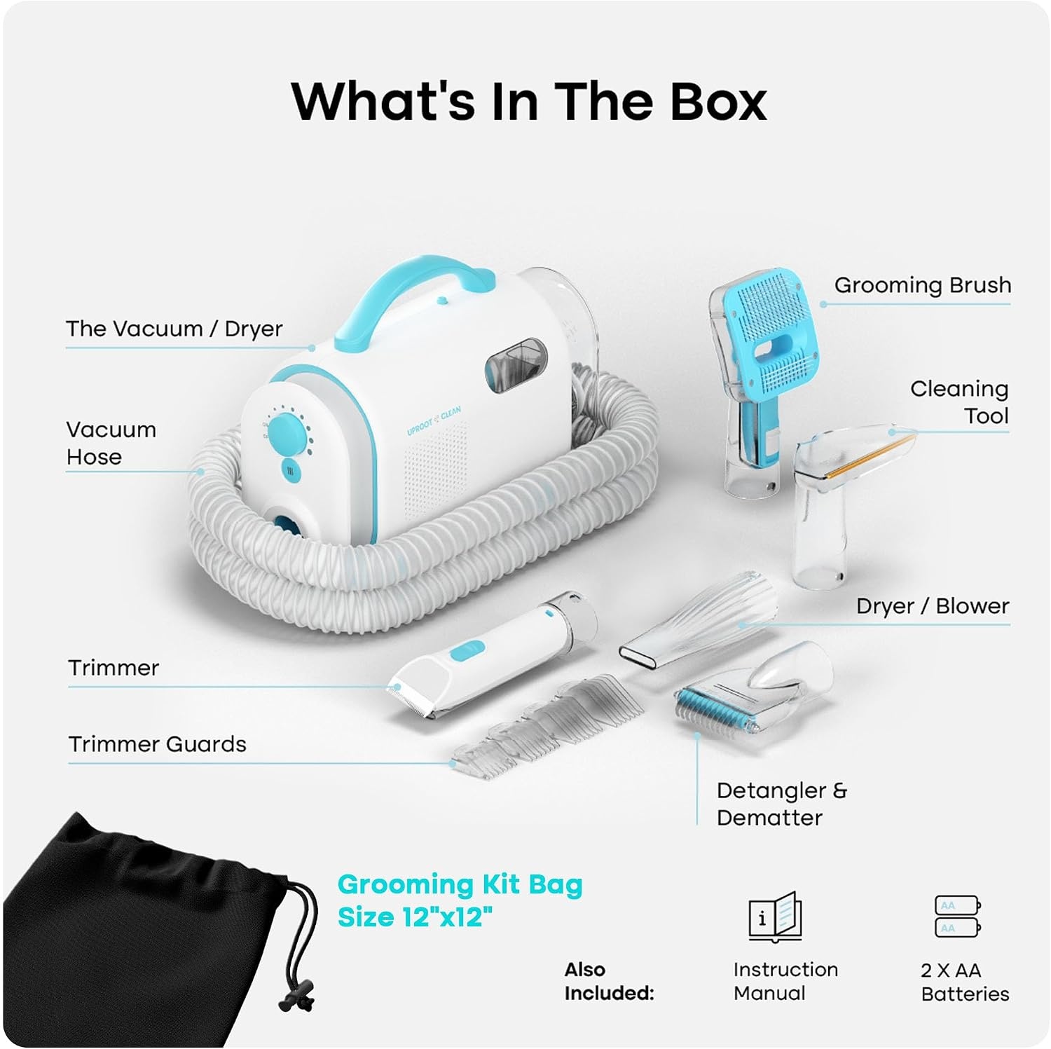 image:imageUproot Clean Pet Grooming Vacuum for Dogs amp Cats 7in1 Quiet amp MessFreeCord