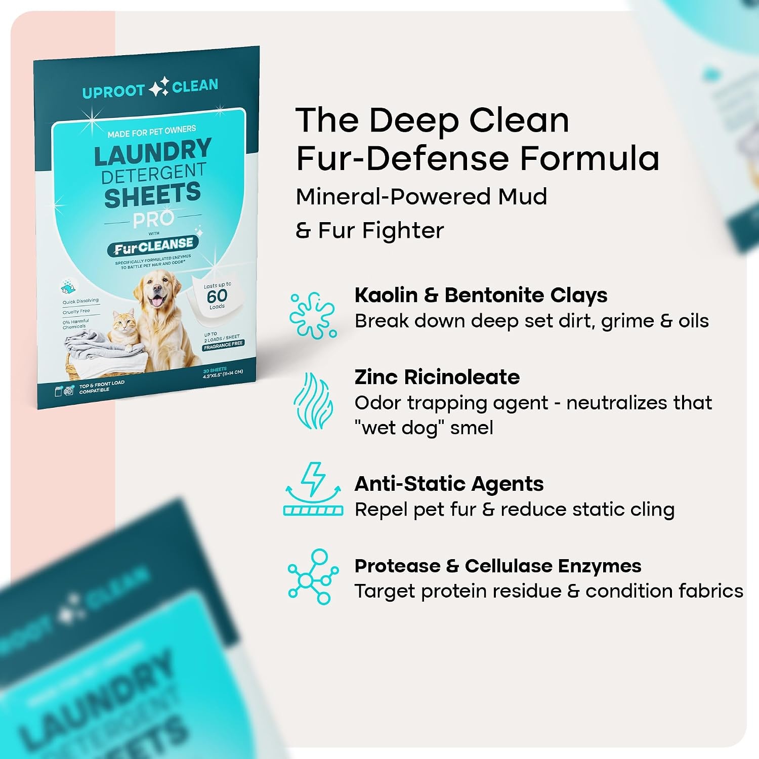 image:imageUproot Clean Pet Laundry Detergent Sheets Ultra Unscented Up to 60 LoadsPro Fragrance Free 1 pack