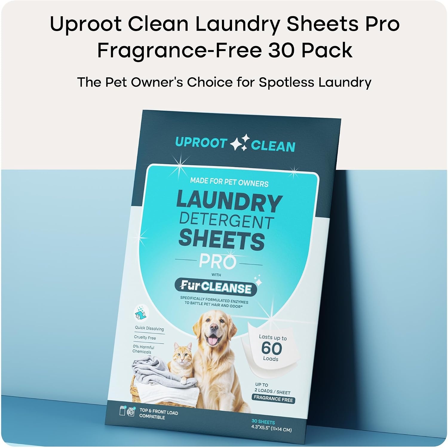 image:imageUproot Clean Pet Laundry Detergent Sheets Ultra Unscented Up to 60 LoadsPro Fragrance Free 1 pack
