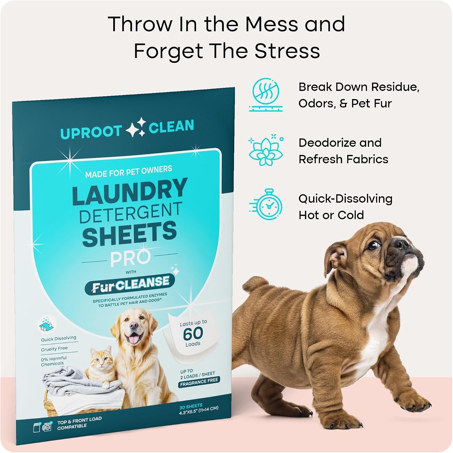 image:imageUproot Clean Pet Laundry Detergent Sheets Ultra Unscented Up to 60 LoadsPro Fragrance Free 1 pack