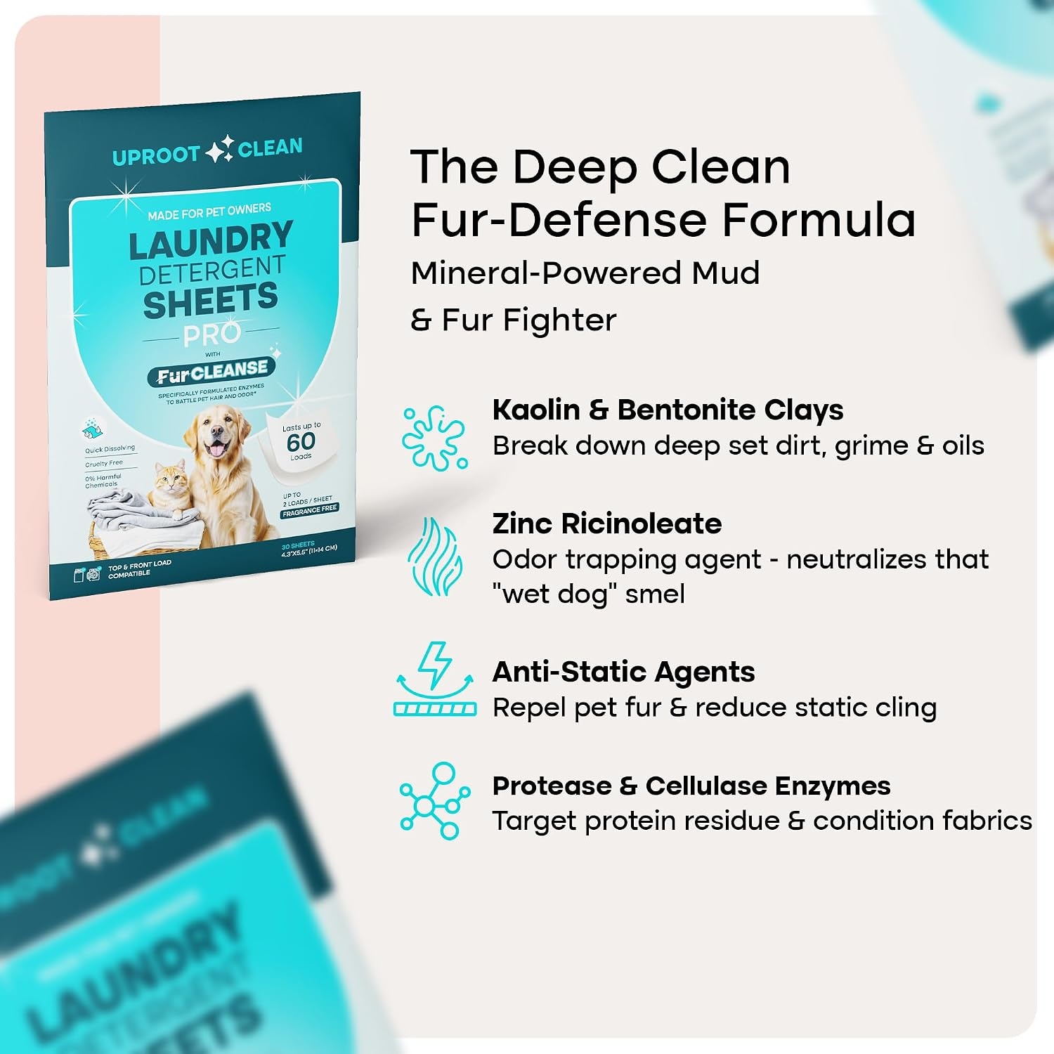 image:imageUproot Clean Pet Laundry Detergent Sheets Ultra Unscented Up to 60 LoadsPro Fragrance Free 3 pack