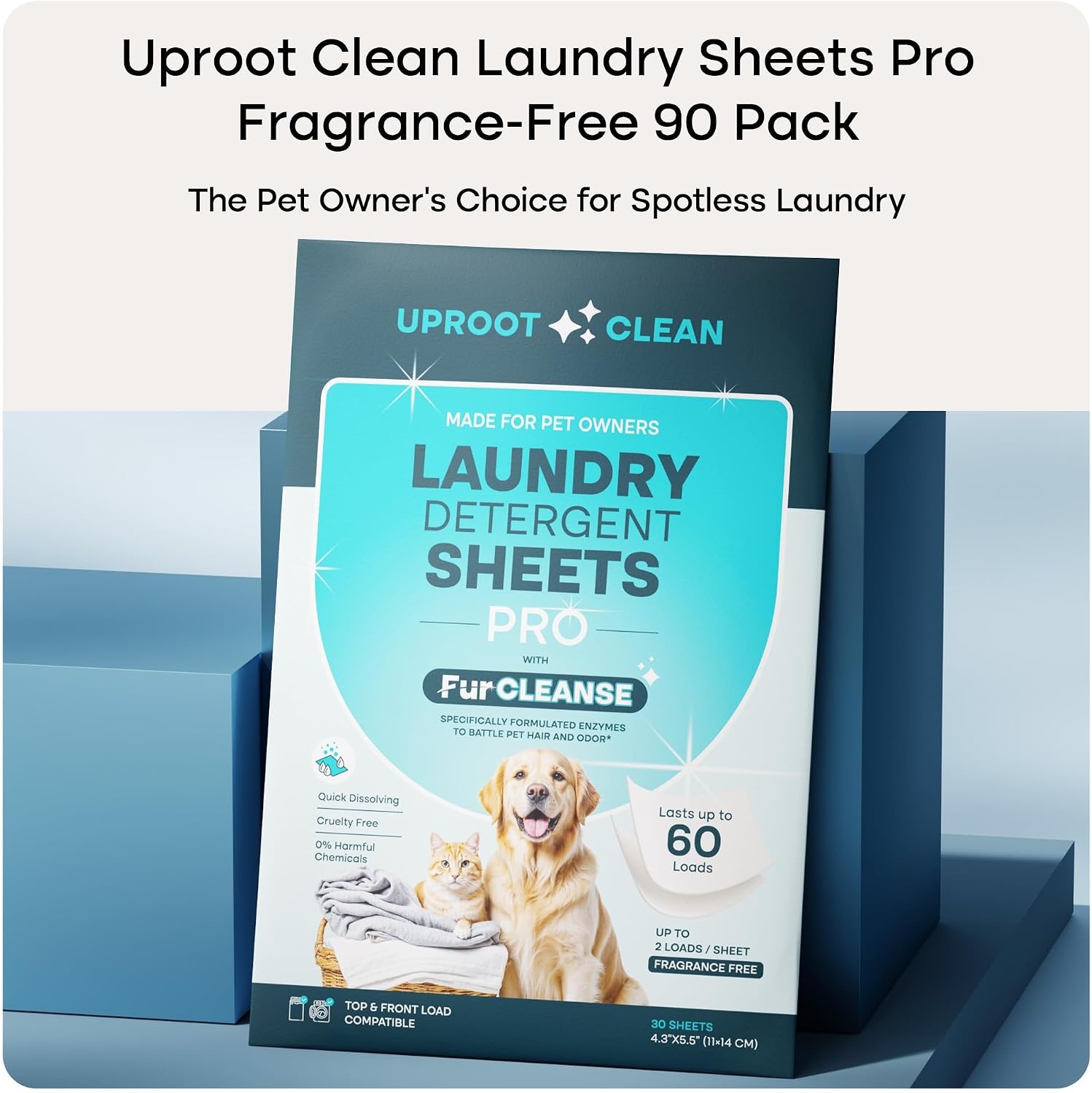 image:imageUproot Clean Pet Laundry Detergent Sheets Ultra Unscented Up to 60 LoadsPro Fragrance Free 3 pack