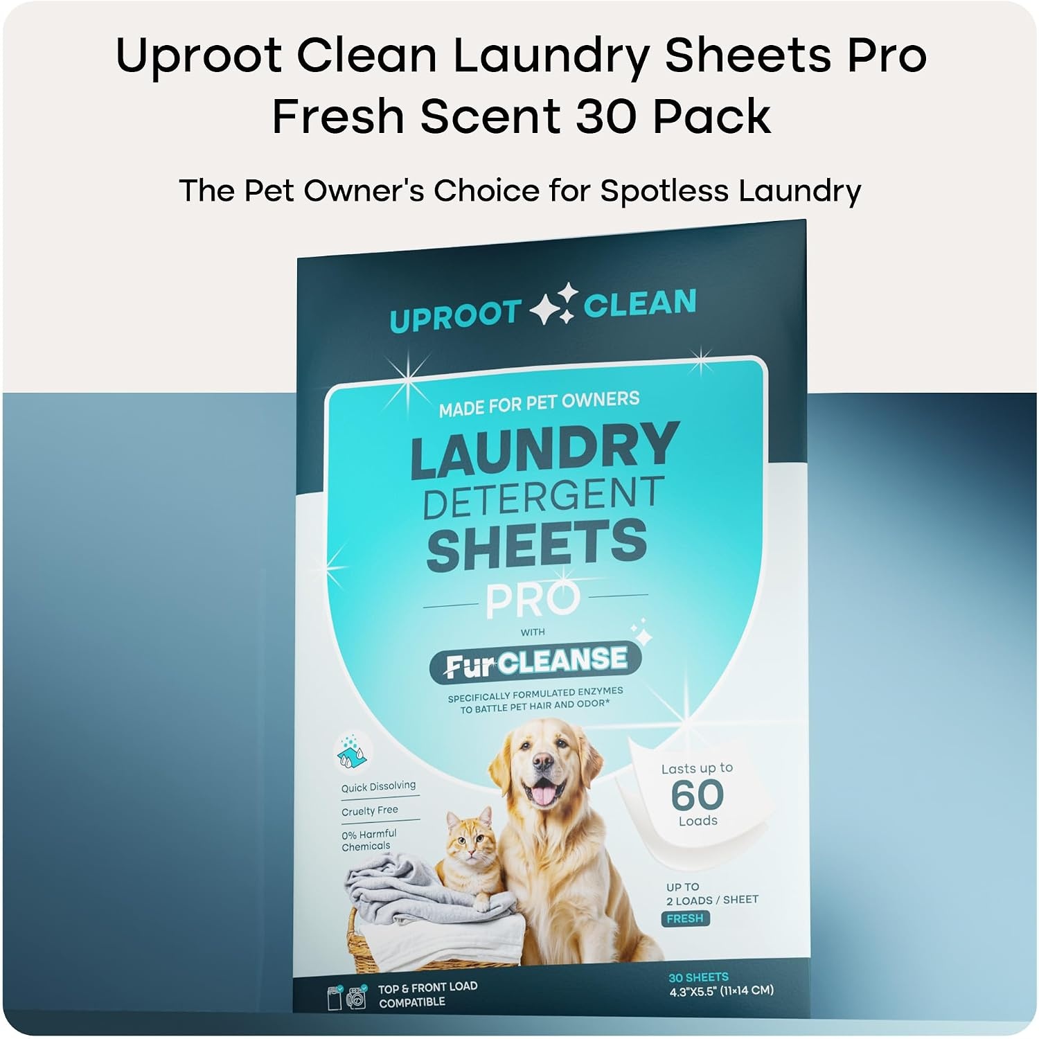 image:imageUproot Clean Pet Laundry Detergent Sheets Ultra Unscented Up to 60 LoadsPro Fresh Scent 1 pack