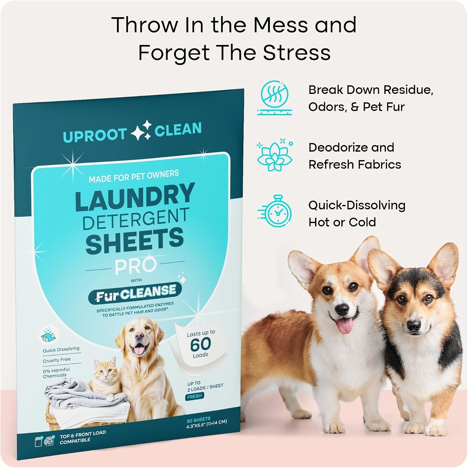 image:imageUproot Clean Pet Laundry Detergent Sheets Ultra Unscented Up to 60 LoadsPro Fresh Scent 1 pack