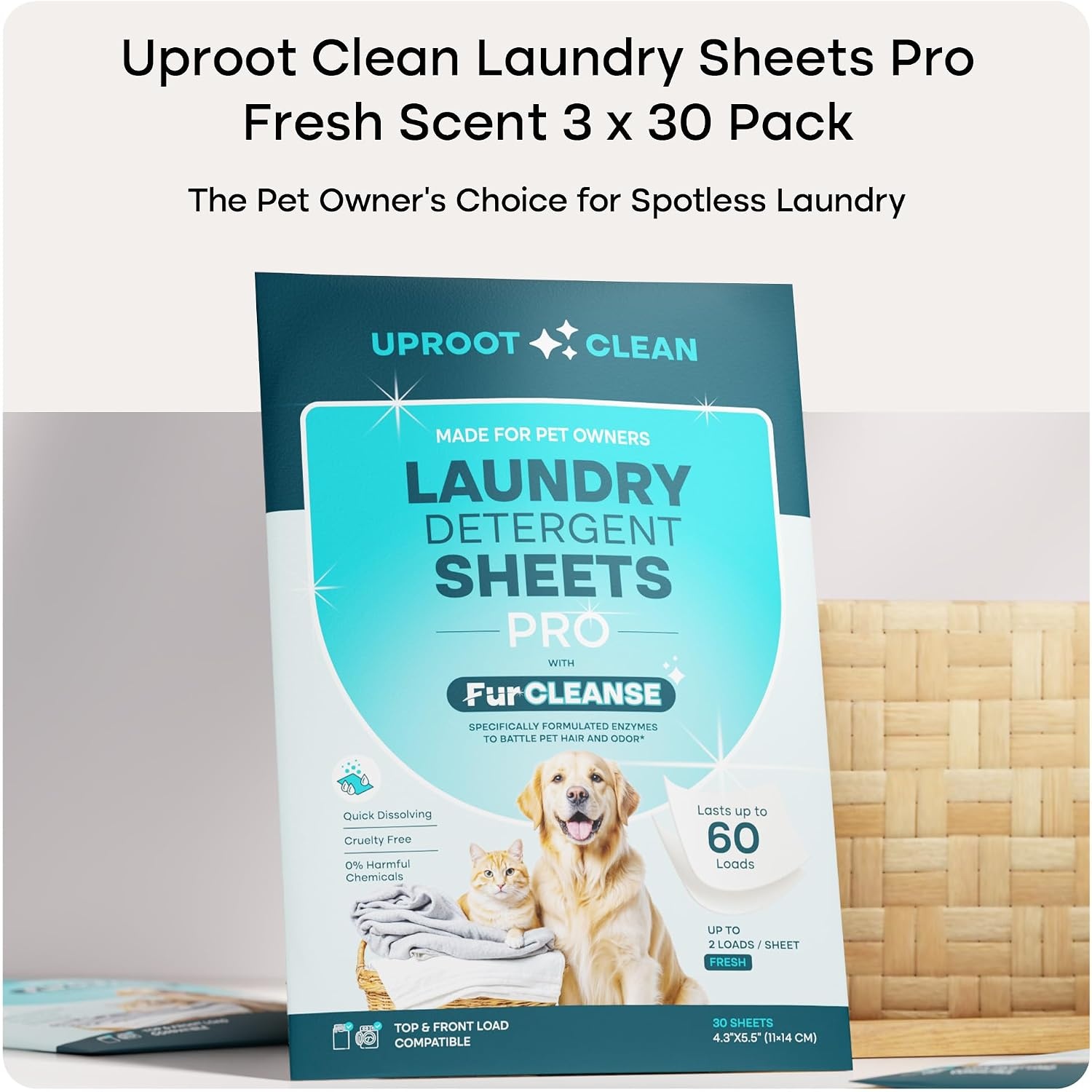 image:imageUproot Clean Pet Laundry Detergent Sheets Ultra Unscented Up to 60 LoadsPro Fresh Scent 3 pack