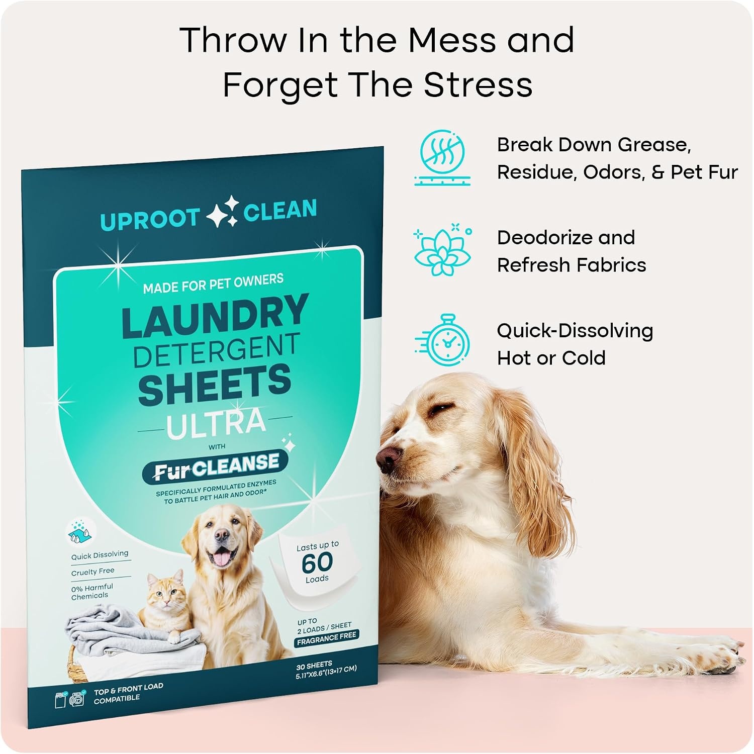 image:imageUproot Clean Pet Laundry Detergent Sheets Ultra Unscented Up to 60 LoadsUltra Fragrance Free 1 pack