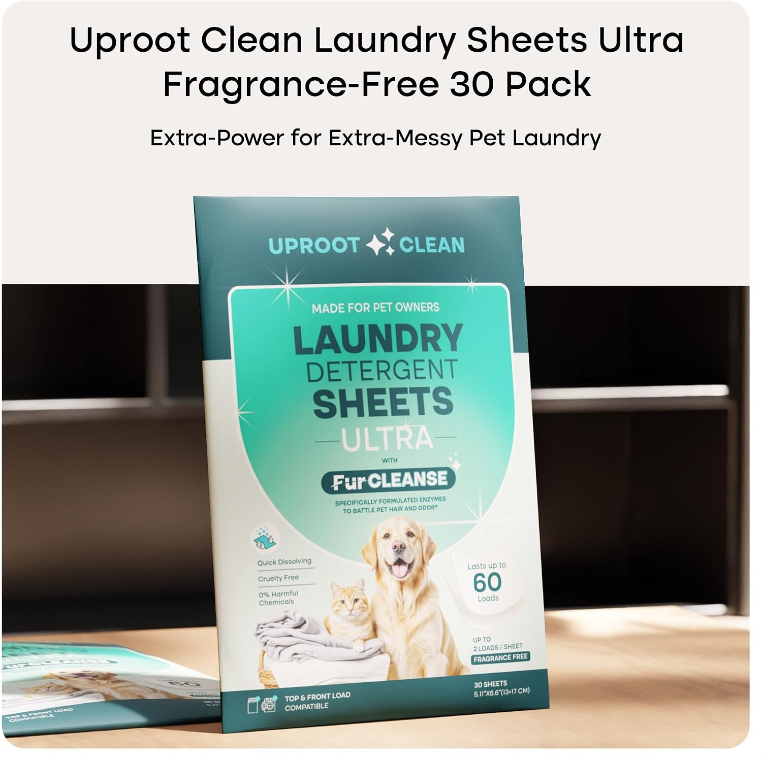 image:imageUproot Clean Pet Laundry Detergent Sheets Ultra Unscented Up to 60 LoadsUltra Fragrance Free 1 pack