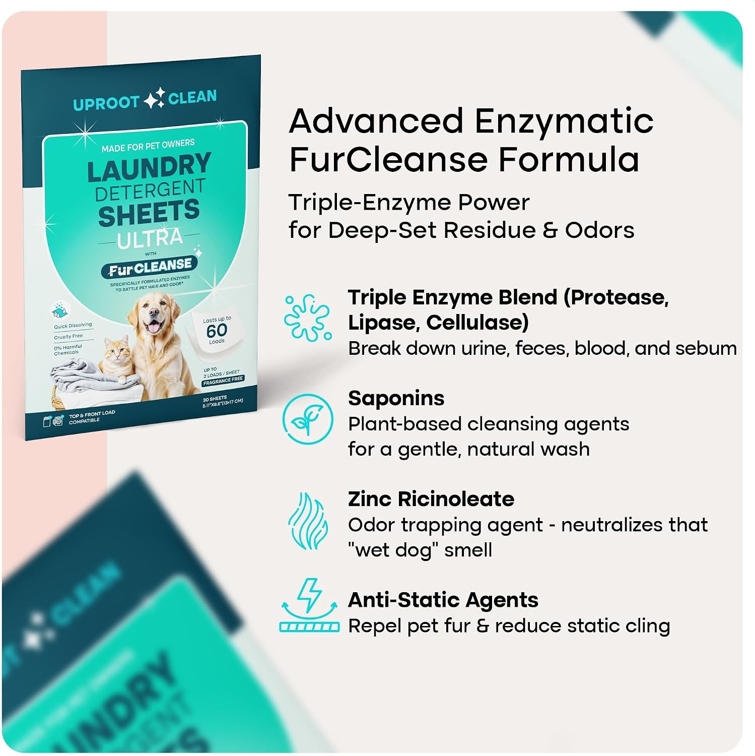 image:imageUproot Clean Pet Laundry Detergent Sheets Ultra Unscented Up to 60 LoadsUltra Fragrance Free 1 pack