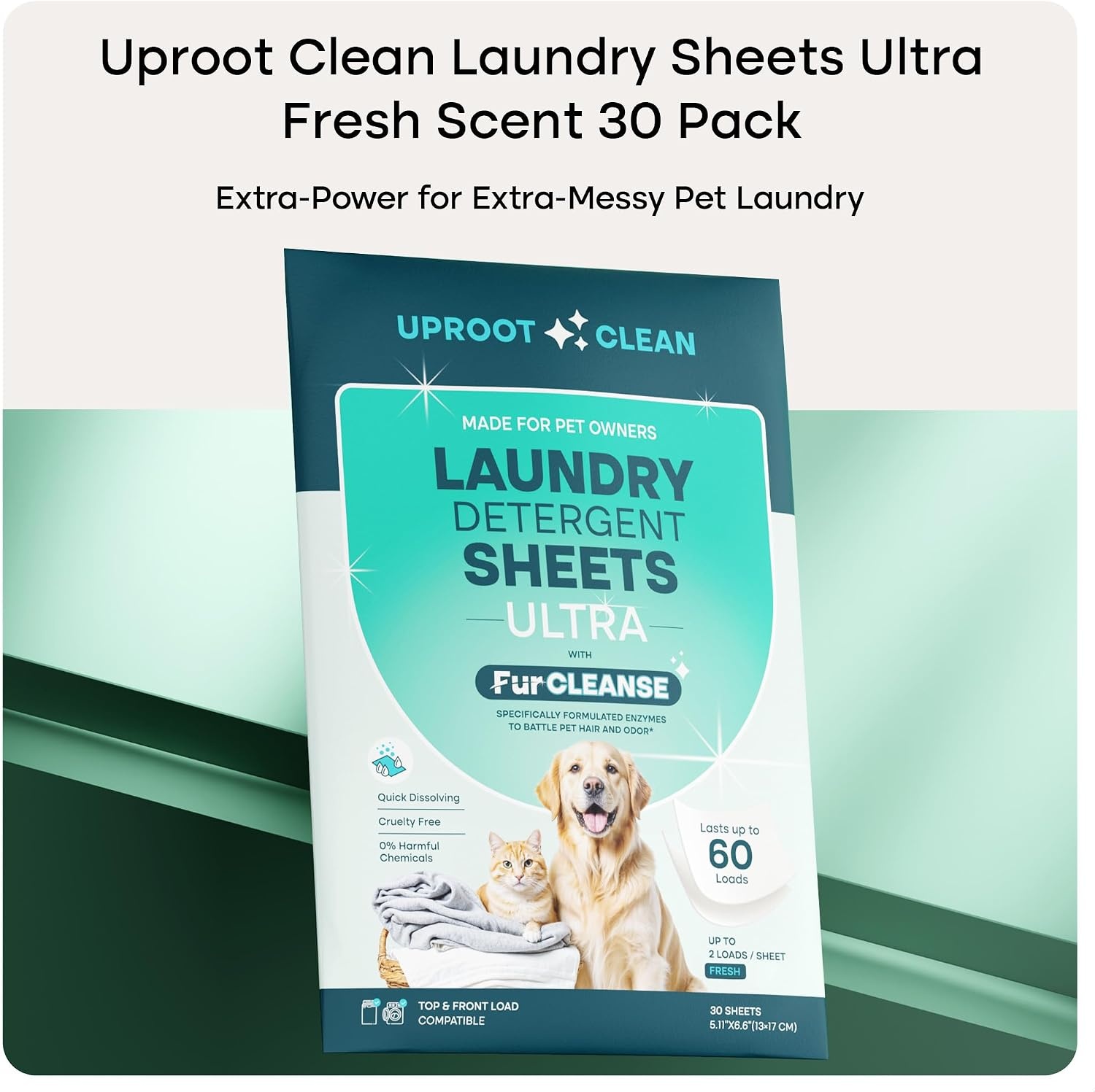 image:imageUproot Clean Pet Laundry Detergent Sheets Ultra Unscented Up to 60 LoadsUltra Fresh Scent 1 pack