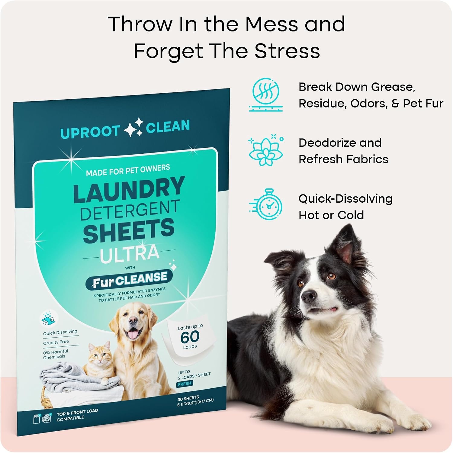 image:imageUproot Clean Pet Laundry Detergent Sheets Ultra Unscented Up to 60 LoadsUltra Fresh Scent 1 pack