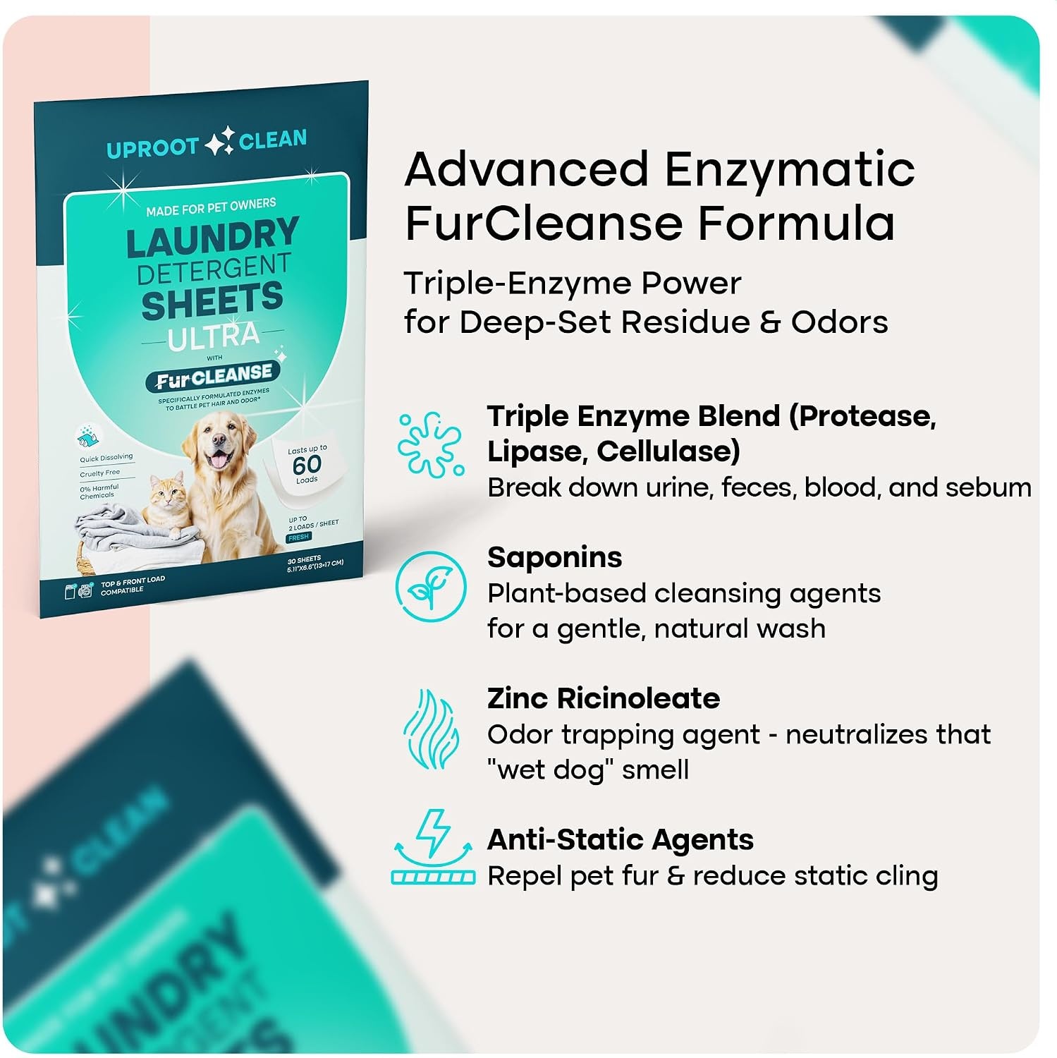 image:imageUproot Clean Pet Laundry Detergent Sheets Ultra Unscented Up to 60 LoadsUltra Fresh Scent 3 pack