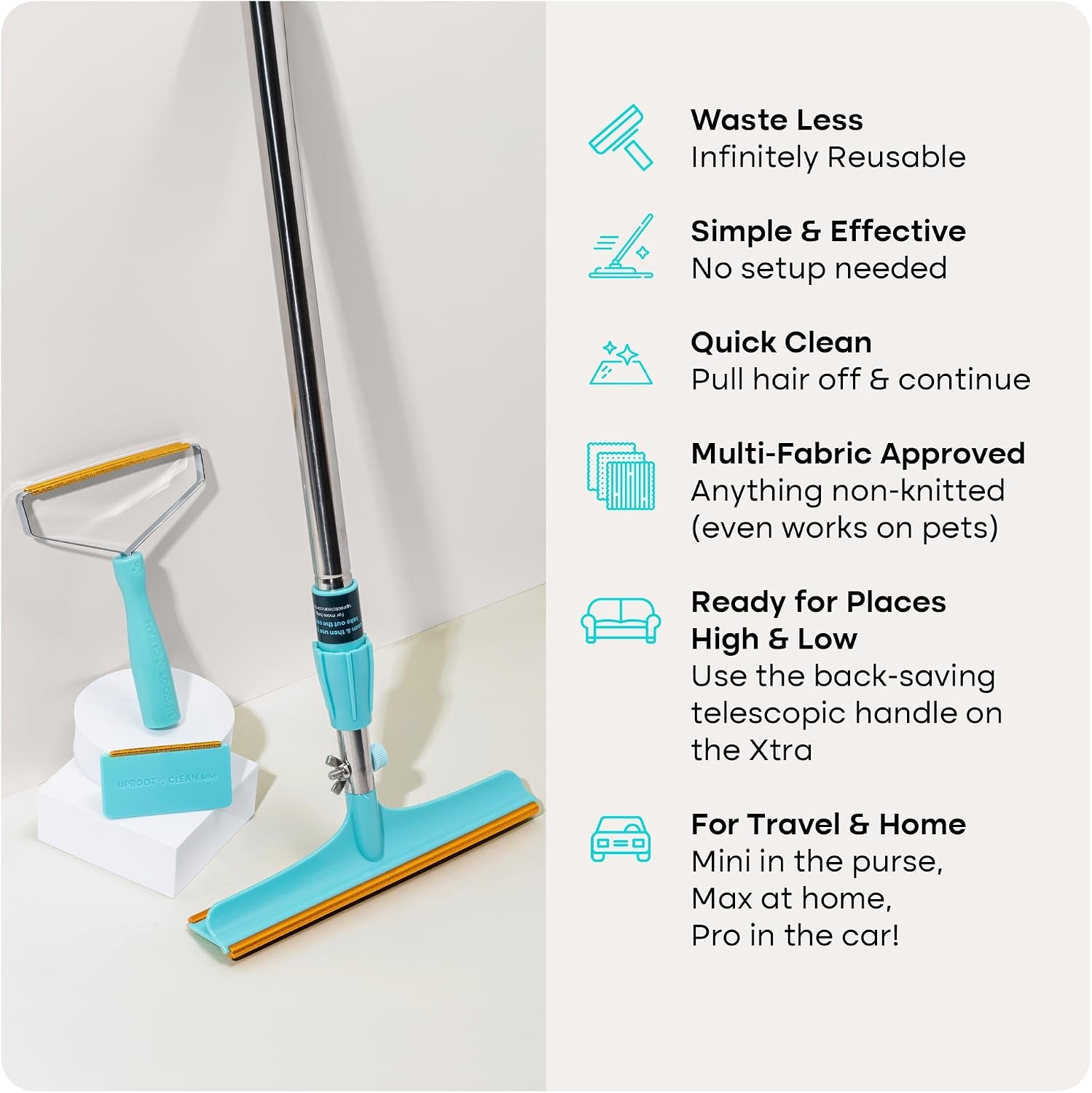 image:imageUproot Clean Pro Bundle Pet Hair Removal Tool amp Carpet Rake wt 60 HandlePro Mini Xtra