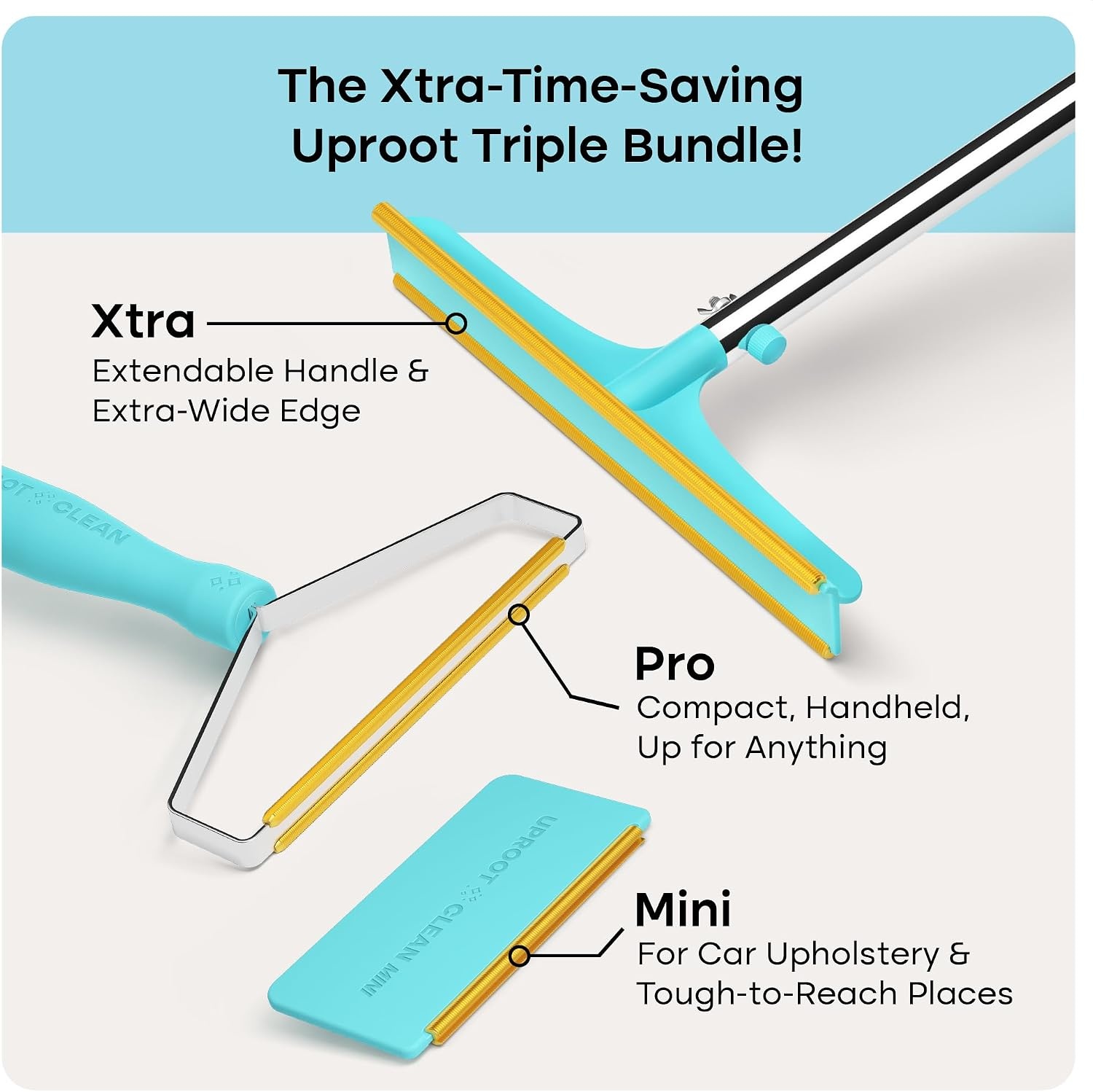 image:imageUproot Clean Pro Bundle Pet Hair Removal Tool amp Carpet Rake wt 60 HandlePro Mini Xtra