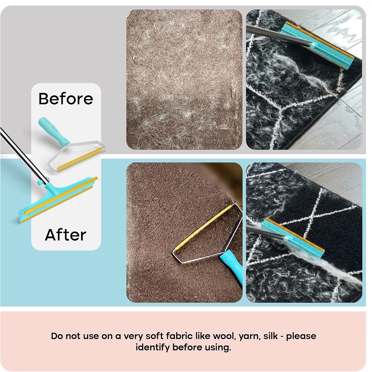 image:imageUproot Clean Pro Bundle Pet Hair Removal Tool amp Carpet Rake wt 60 HandleXtra Pro