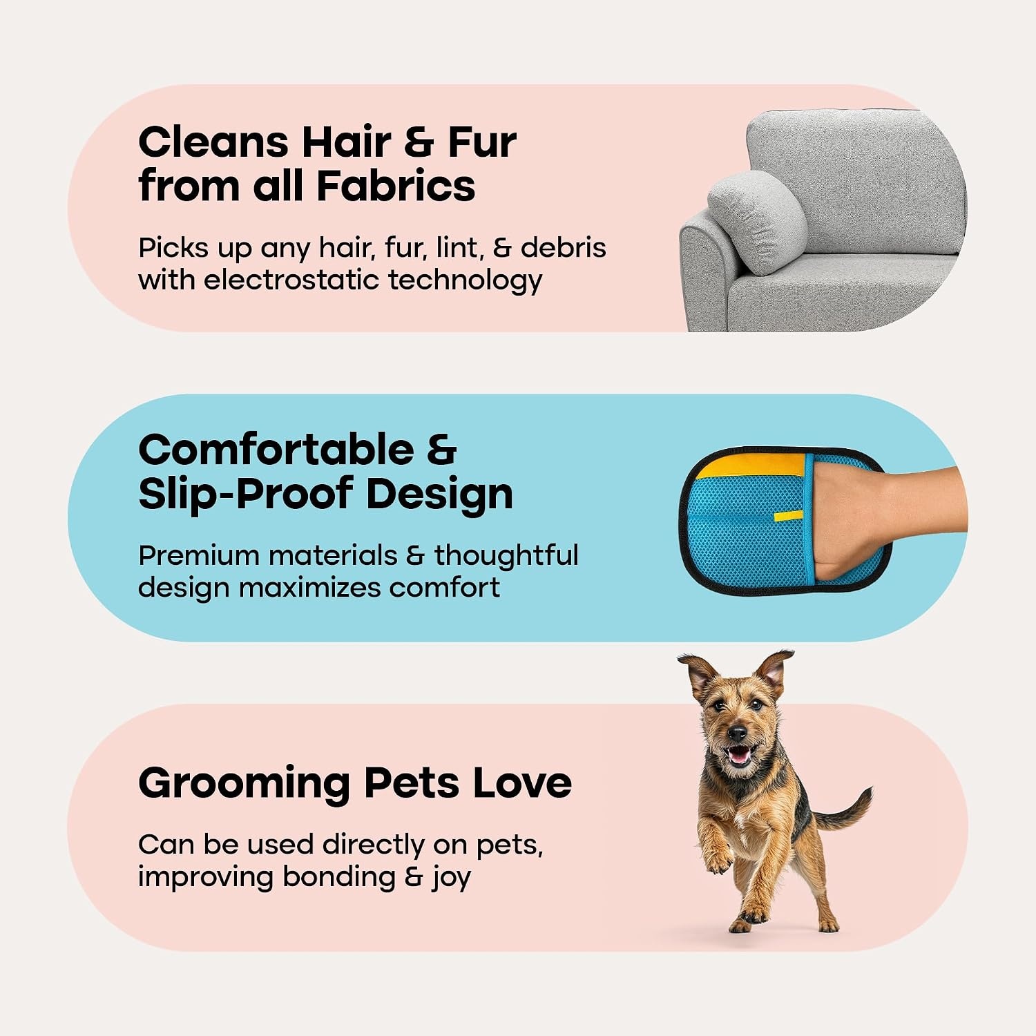 image:imageUproot Clean Reusable Electrostatic Pet Hair Remover Glove for Any FabricOne Size