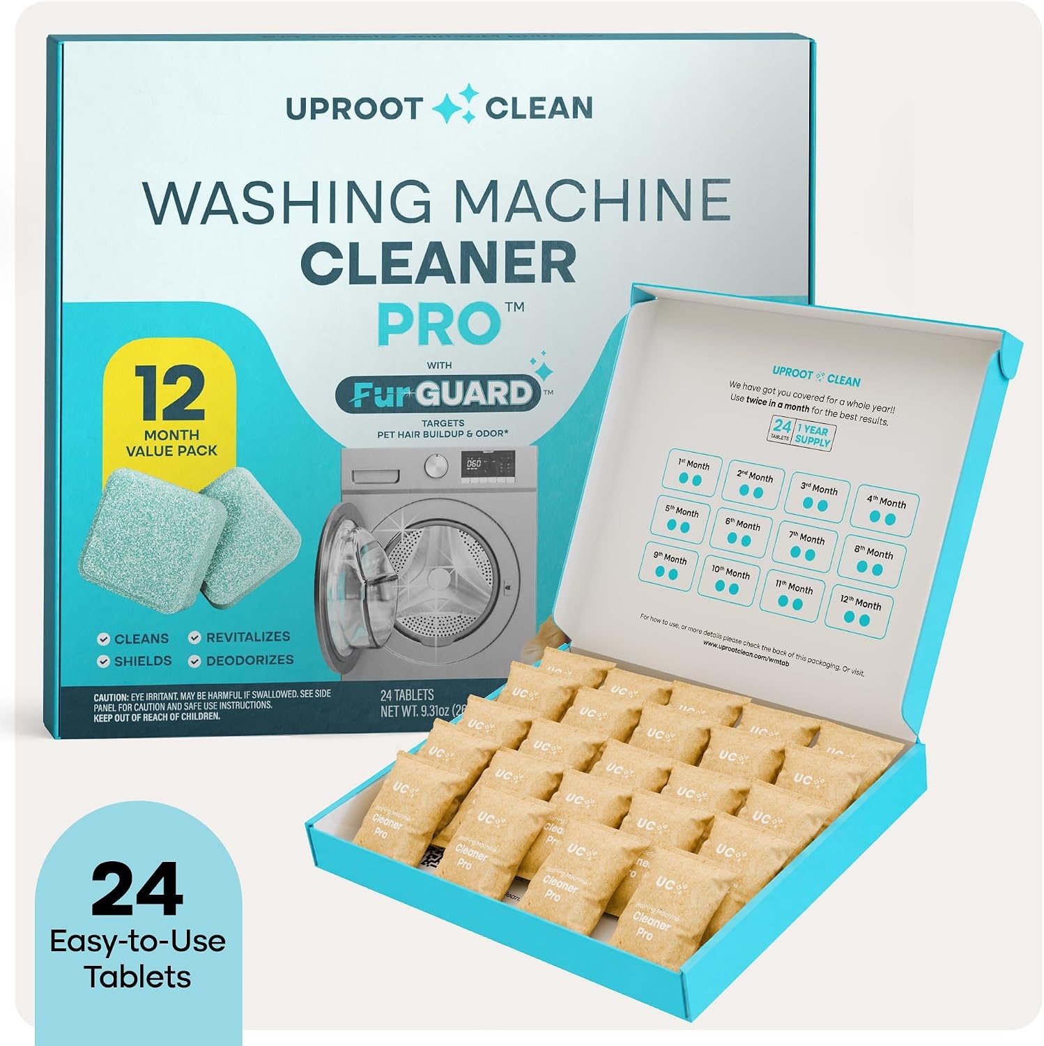 image:imageUproot Clean Washing Machine Cleaning Tablets Ultra 40 Stronger 24 PackPro
