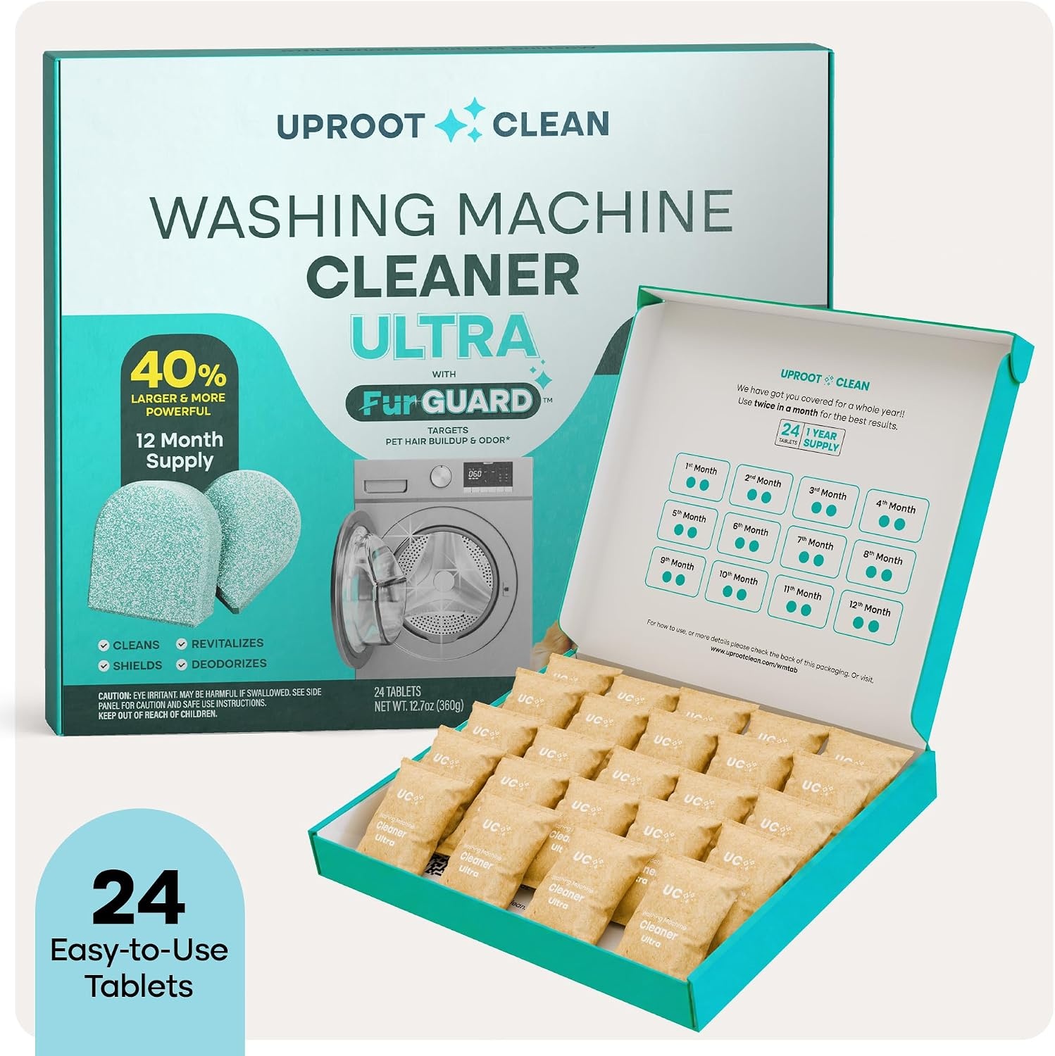 image:imageUproot Clean Washing Machine Cleaning Tablets Ultra 40 Stronger 24 PackUltra
