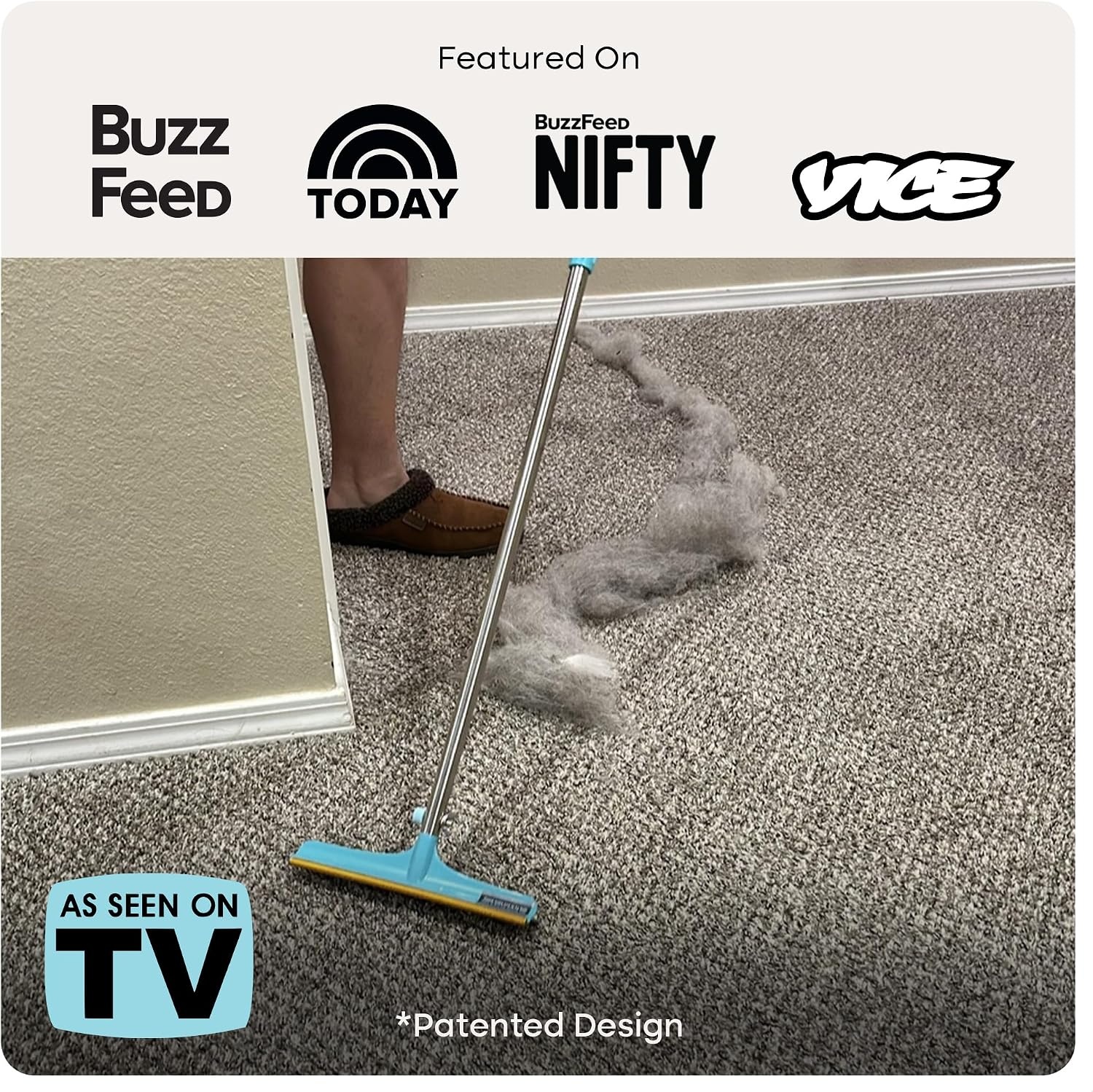image:imageUproot Clean Xtra Carpet Rake for Pet Hair Removal 60 Telescopic Handle
