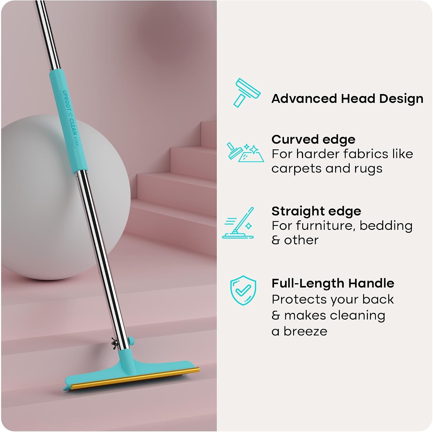 image:imageUproot Clean Xtra Carpet Rake for Pet Hair Removal 60 Telescopic Handle