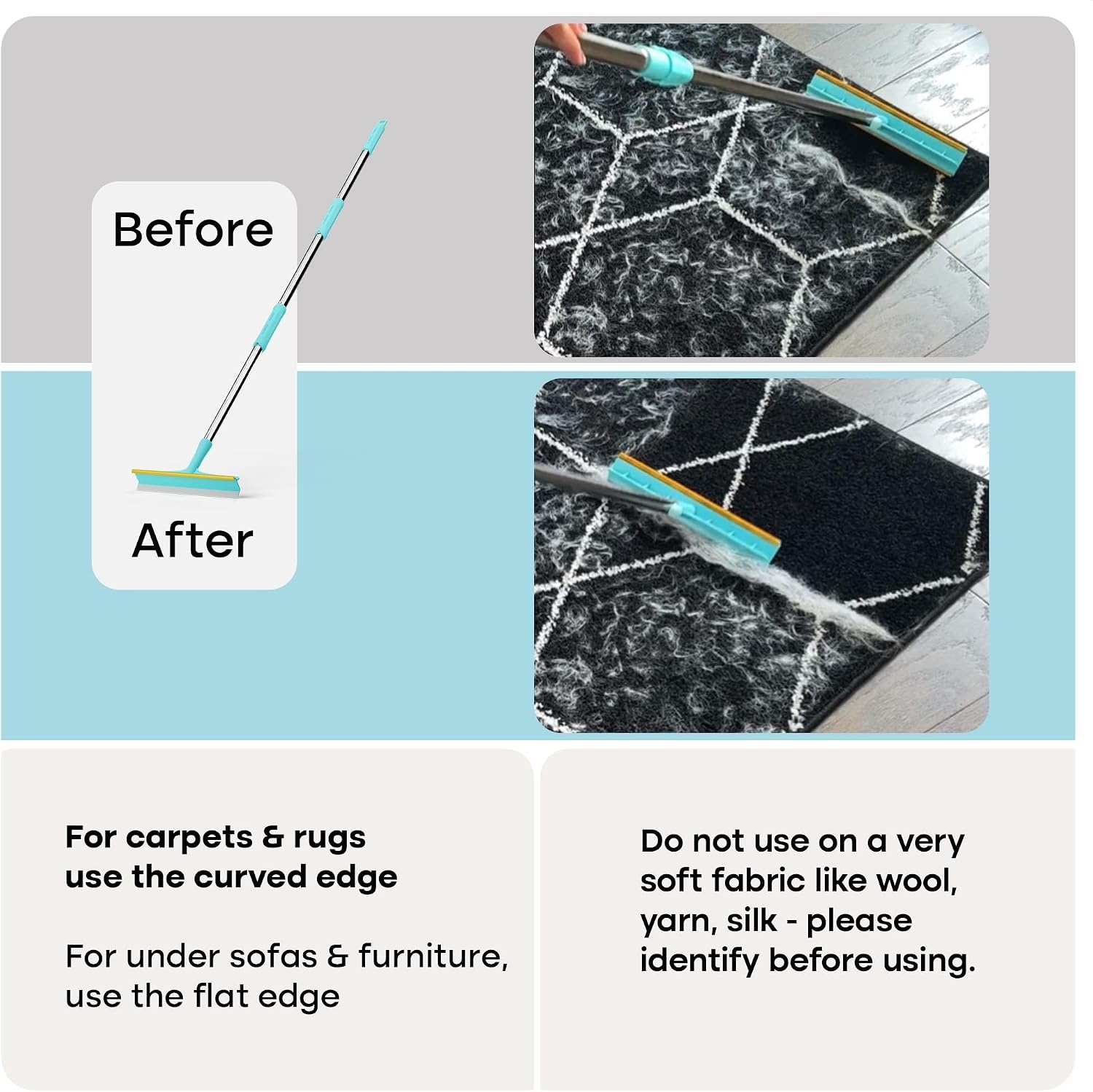 image:imageUproot Clean Xtra Carpet Rake for Pet Hair Removal 60 Telescopic Handle