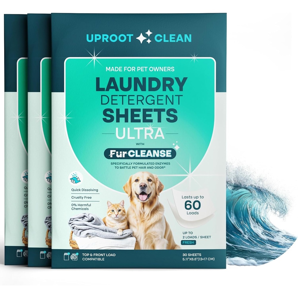 image:imageUproot Clean Pet Laundry Detergent Sheets Ultra Unscented Up to 60 LoadsUltra Fresh Scent 3 pack
