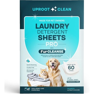 Uproot Clean Pet Laundry Detergent Sheets Ultra, Unscented, Up to 60 Loads(Pro  Fragrance Free  1 pack)