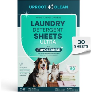 Uproot Clean Pet Laundry Detergent Sheets Ultra, Unscented, Up to 60 Loads(Ultra  Fragrance Free  1 pack)