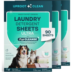 Uproot Clean Pet Laundry Detergent Sheets Ultra, Unscented, Up to 60 Loads(Ultra  Fragrance Free  3 pack)
